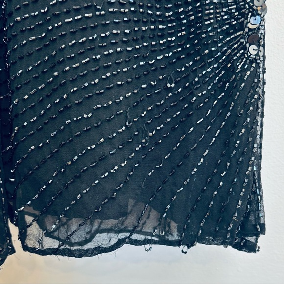 Vintage 80's Oleg Cassini Silk Beaded Sequined Long Evening Gown Black Size 8 - Picture 15 of 16